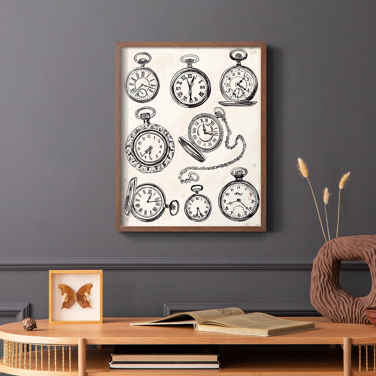 Pocket Watch Sketches I in Brown Solid Wood 11 x 14 Framed Print
