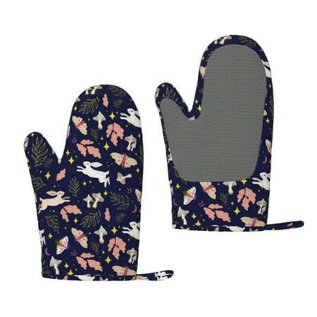 

Lukts Retro Rabbit Flower for Silicone Anti-Scalding Gloves Kitchen Lanyard Gloves for Grilling Baking Cooking
