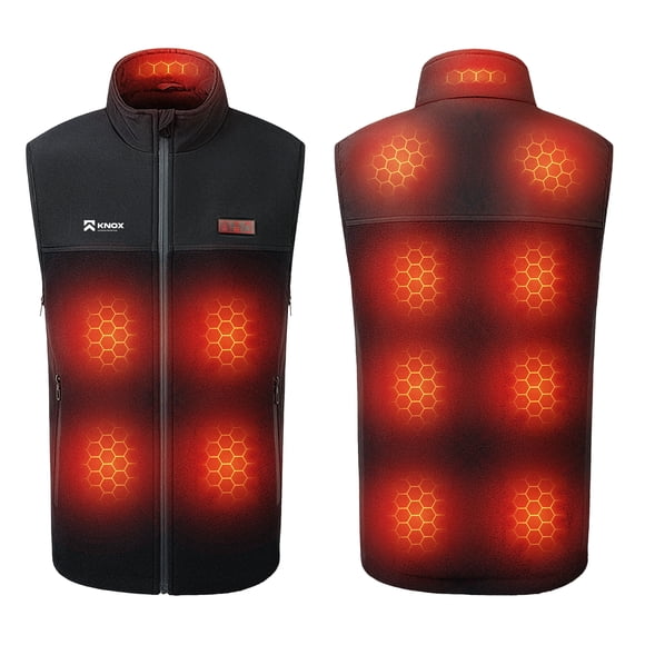 KNOX Heated Vest, Unisex-Style, 13 Heating Areas with 3 Heating Levels (40-55 C), 3-Button USB 5V Electric Warming Vest with Polar Fleece Lining, 10,000 mAH Battery Pack, Lightweight Winter Vest, S/M