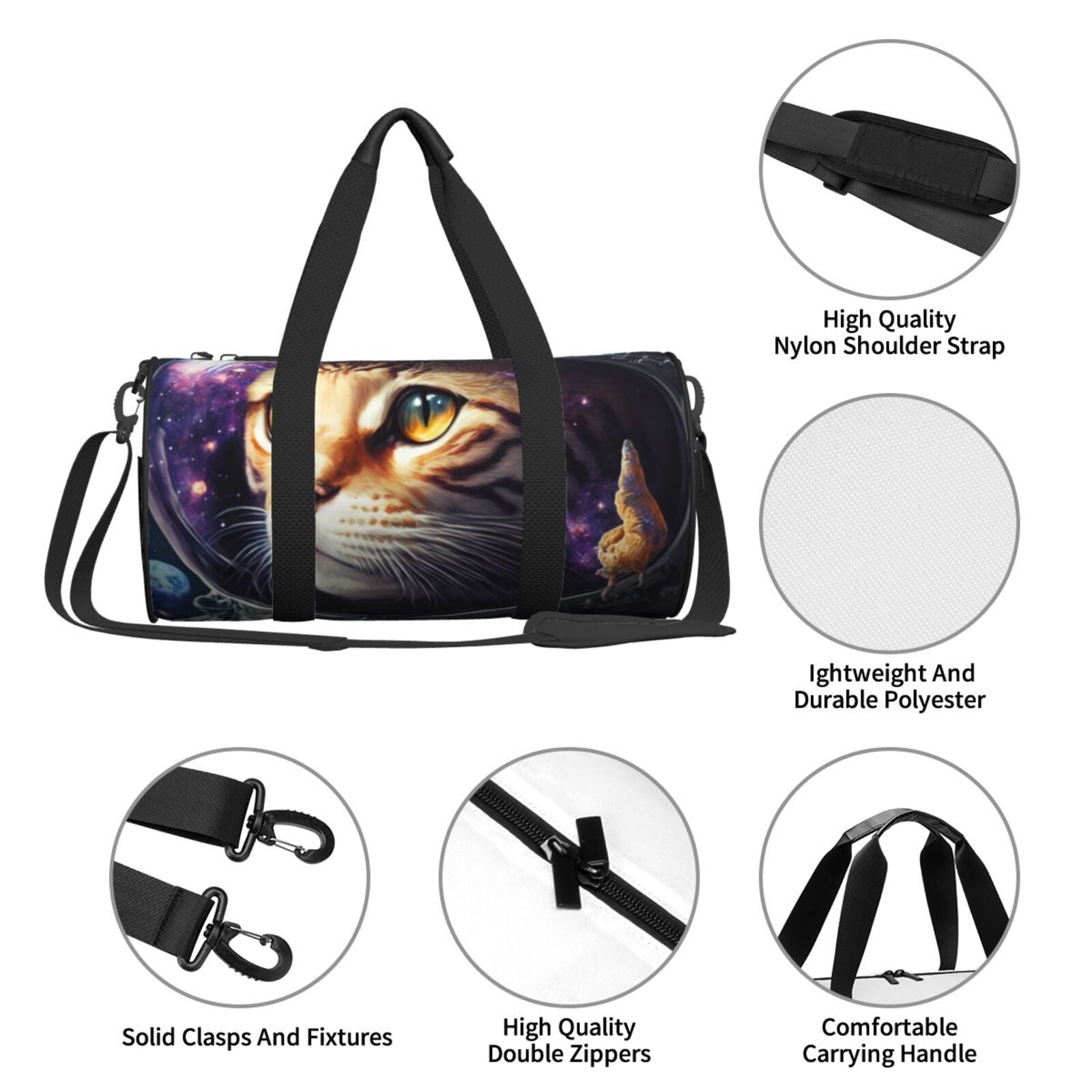 Vsdgher Astronaut Cat 45L Foldable Duffel Bag, Sports Gym Bag,Overnight Bag, Portable Weekender Bag for Airplanes