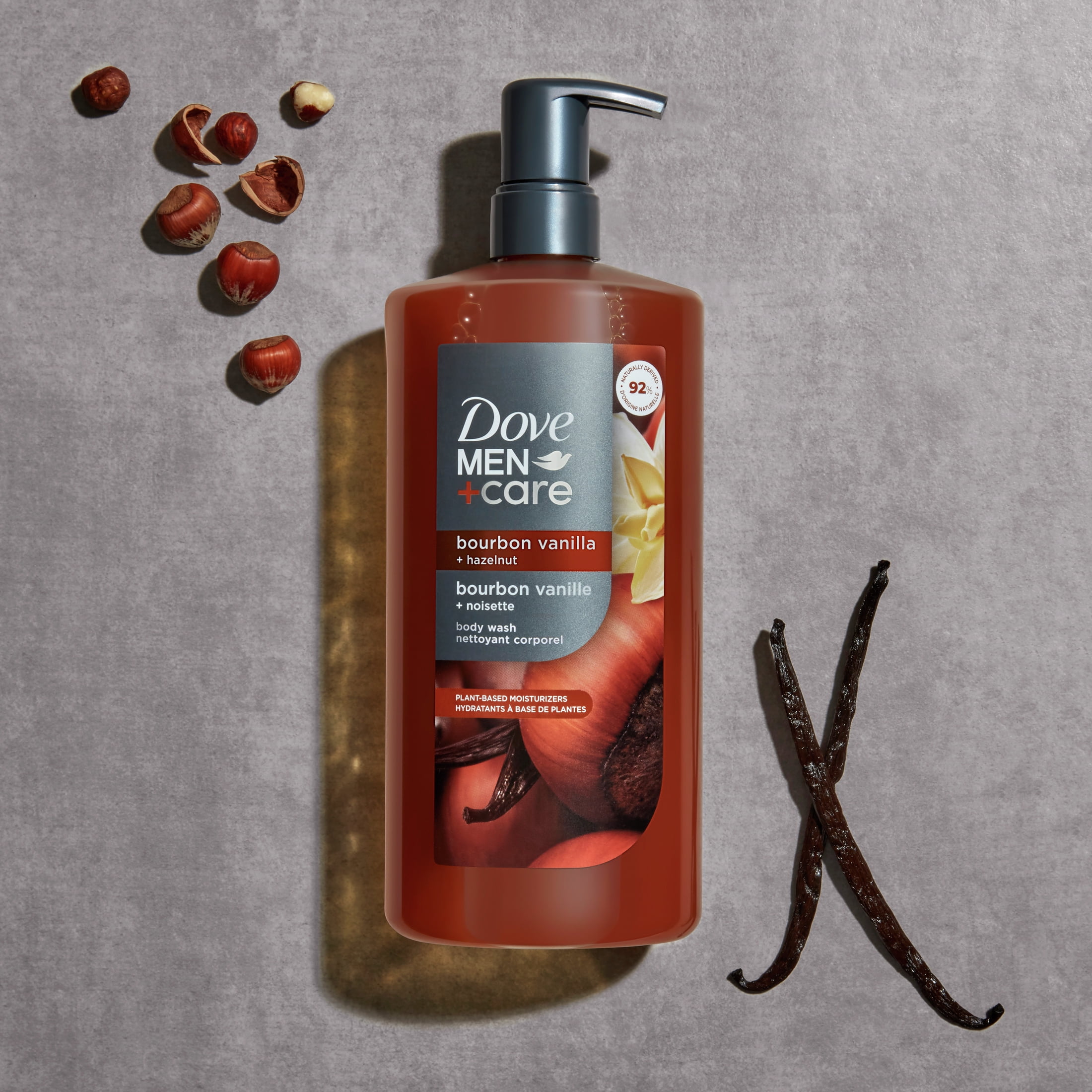 Dove Men+Care Moisturizing Body Wash for Men Bourbon Vanilla + Hazelnut Plant-Based Cleanser, 26 fl oz
