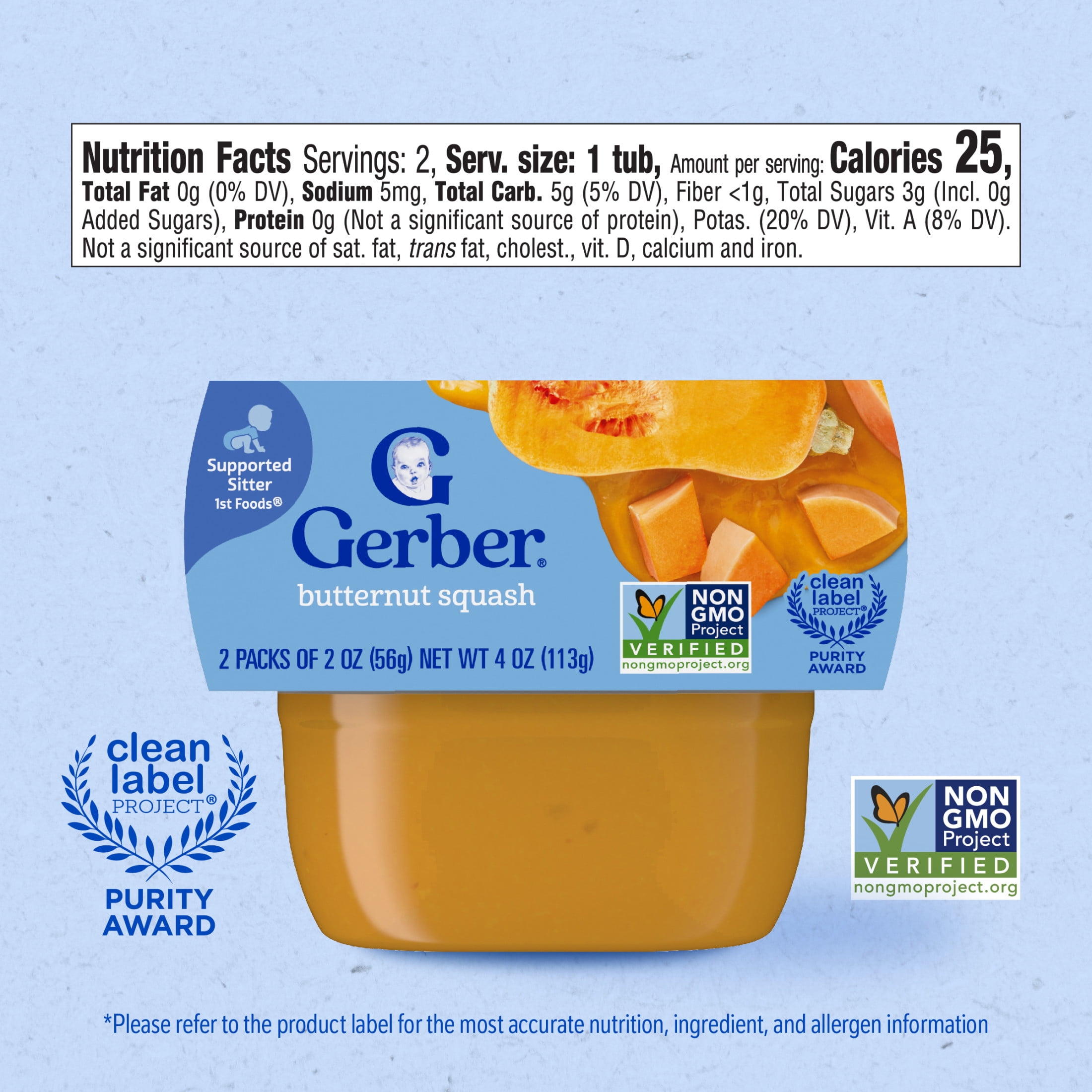 (4 pack) Gerber 1st Foods Natural for Baby Baby Food, Butternut Squash, 2 oz Tubs (2 Pack)