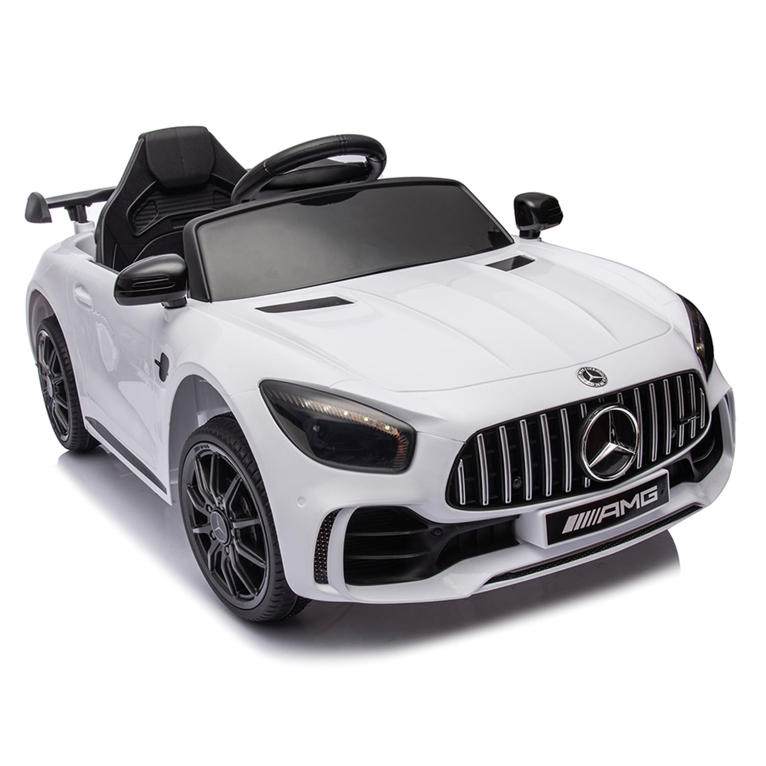 CIPACHO Dual Drive 12V Powered Ride Ons Sports Car with 2.4G Remote Control Licensed Mercedes-Benz AMG GTR for Kids, White