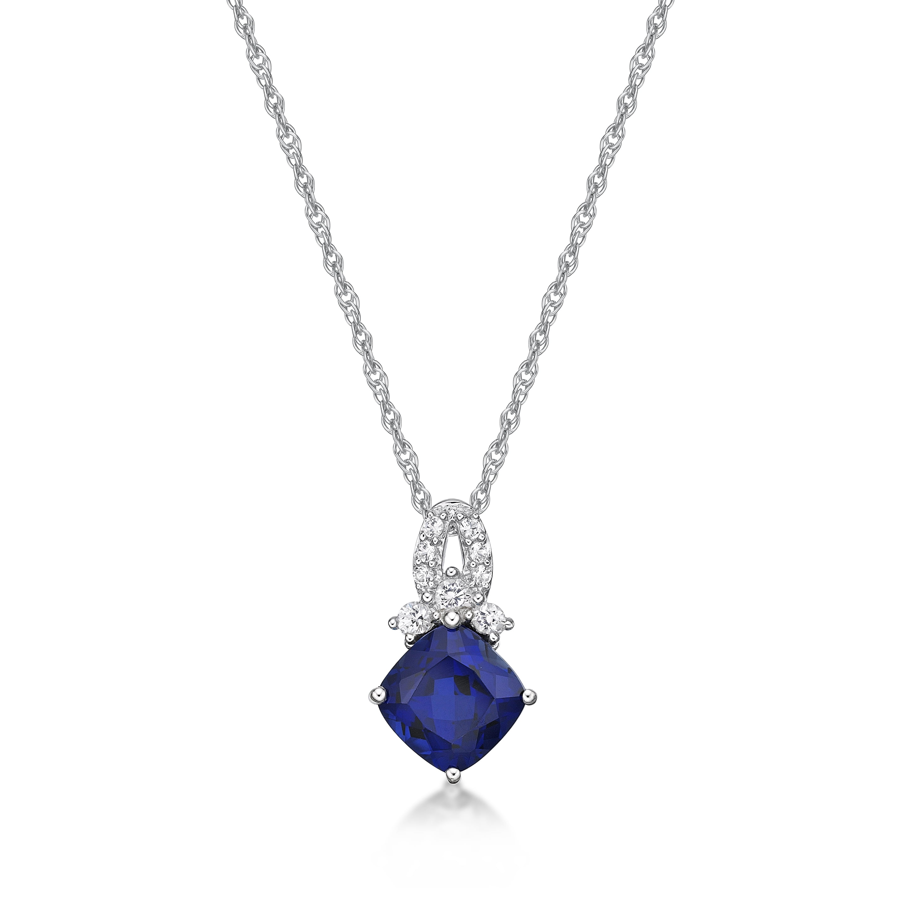 Jay Heart Designs 925 Sterling Silver Created Sapphire and Created White Sapphire Pendant with 18" Chain