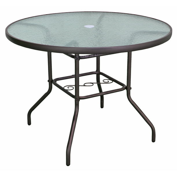 Rio Brands Sienna Metal Round Patio Glass Top Table Brown 40 Inch