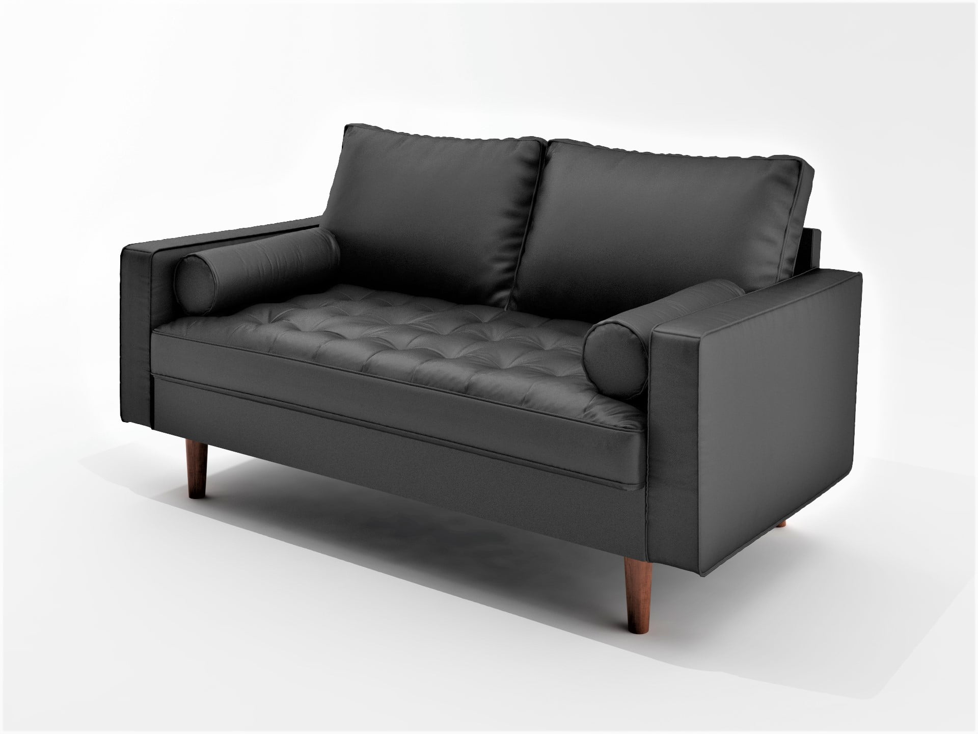 US Pride Furniture Mid-Century Gabler Loveseat in Faux Leather, Black