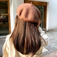 thumbnail image 5 of JANGSLNG Vintage Women Girl Autumn Winter Solid Color Warm Woolen Beret Hat Cap Gift, 5 of 8