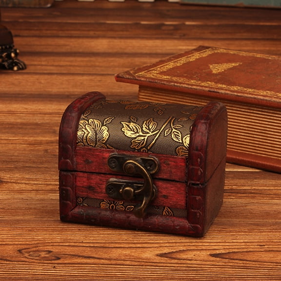 Vintage Wooden Jewelry Box with Mini Metal Lock, Treasure Chest Organizer for Earrings Necklaces Bracelets, Portable Storage Case for Women, Travel Jewelry Display Gift Box for Dressing Table