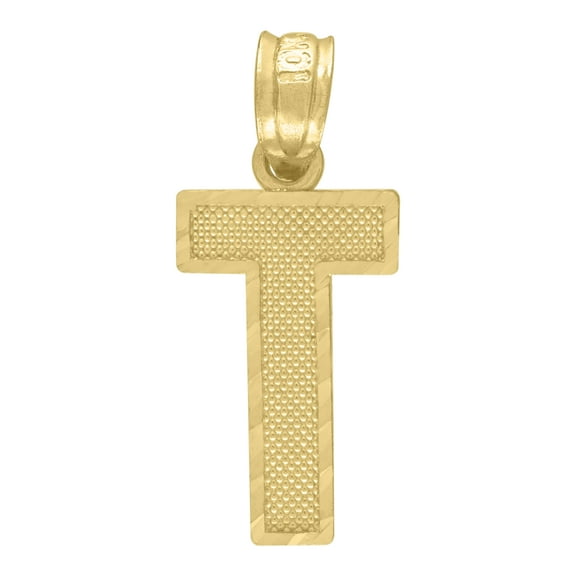 Pure 10k Yellow Gold Unisex Initial "T" Letter Pendant 0.8g Diamond Cut Charm