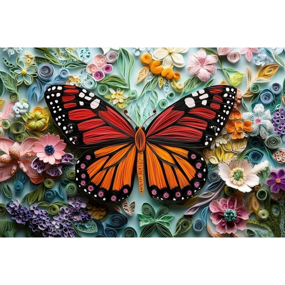 300 Piece Wood Puzzles for Adults Quilled Monarch Butterfly in Blooms Christmas Birthday Gifts for Adults Challenging Family Activity Great Gift Idea for Family Friends