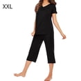 thumbnail image 1 of Femmes Pyjamas Ensemble Sexy V Pyjamas Décontractés Pantalons de Nuit Pyjamas Modal, Noir, XXL, 1 of 6