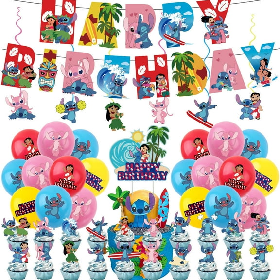 BAIZOHAI Stitch Birthday Party Supplies, Birthday Decorations for Boys Girls Kits Include Birthday Banner, Balloons, Cake Toppers DSN529-250
