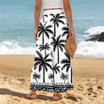 thumbnail image 4 of Womens Hawaiian Print Palazzo Lounge Pants Elastic High Waist Ties Ruffle Hem Wide Leg Vacation Pants White M, 4 of 5