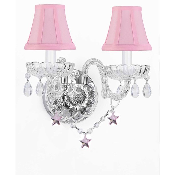 Wall Sconce Lighting With Crystal Pink Stars Perfect for Kids and