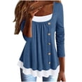 thumbnail image 1 of IROINID Réduit Dames Long Sleeve T-Shirts Hiver Aguichant Col Rond Poche Hauts Imprimés Blouse Régulière, Bleu, 1 of 8