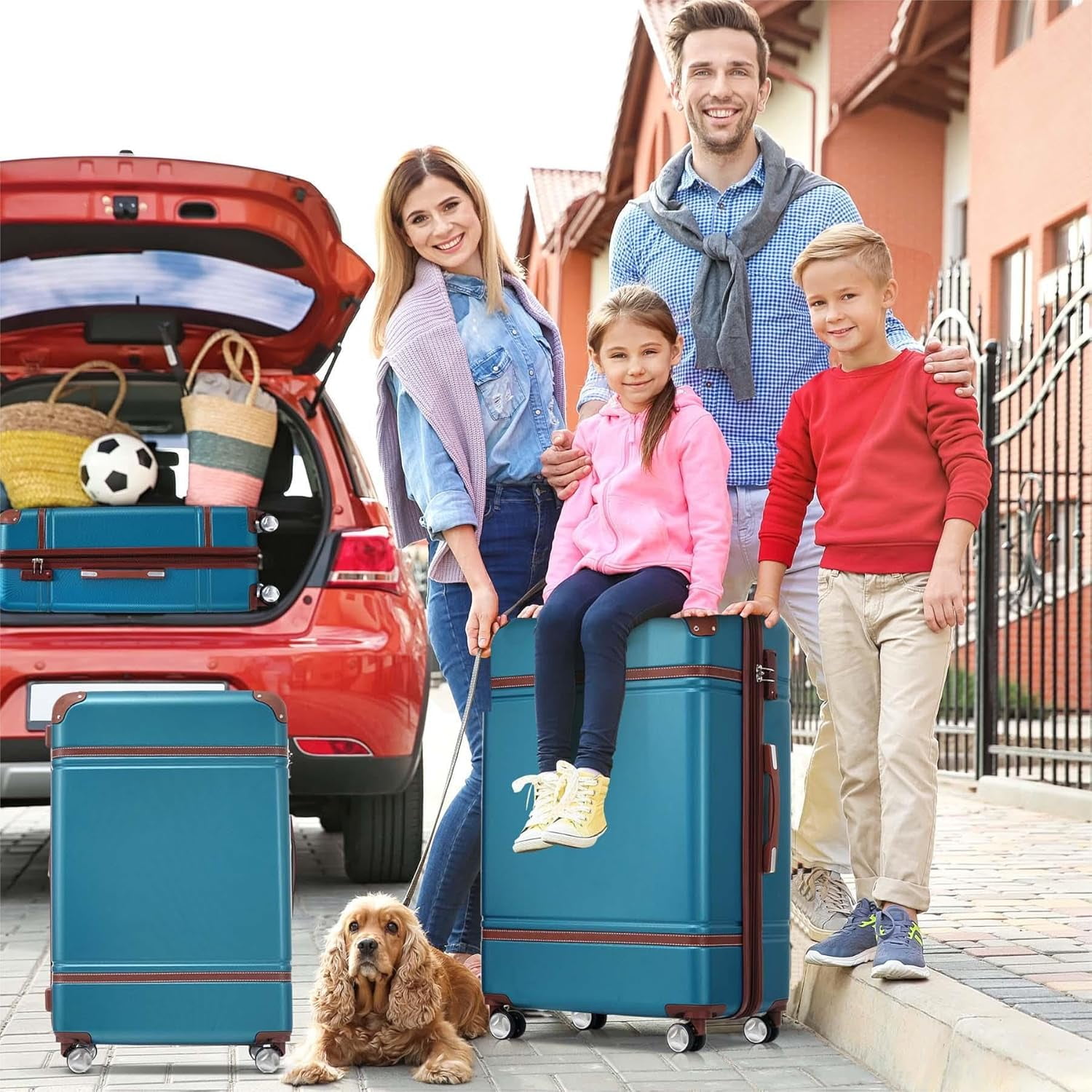 LuxyHoom 4 Piece Hardshell Luggage Sets with TSA Lock, Spinner Suitcase w Cosmetic Case, Lightweight Black ABS, 360° Wheels, Expandable Travel Business Luggage for Women, Men, Kids12",20",24",28" Blue