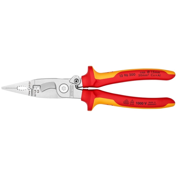 KNIPEX 13 96 200 Pinzas para instalaciones eléctricas aislados con fundas en dos componentes, según norma VDE cromado 200 mm