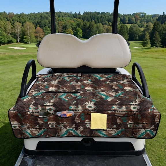 COEQINE Golf Cart Seat Covers with Carry Handle, Comfortable Golf Cart Seat Towel Blanket, Fits for EZGO Yamaha Club Car and Other 2-Seat Golf Carts, Brown Cowhide American Tribal Geometric