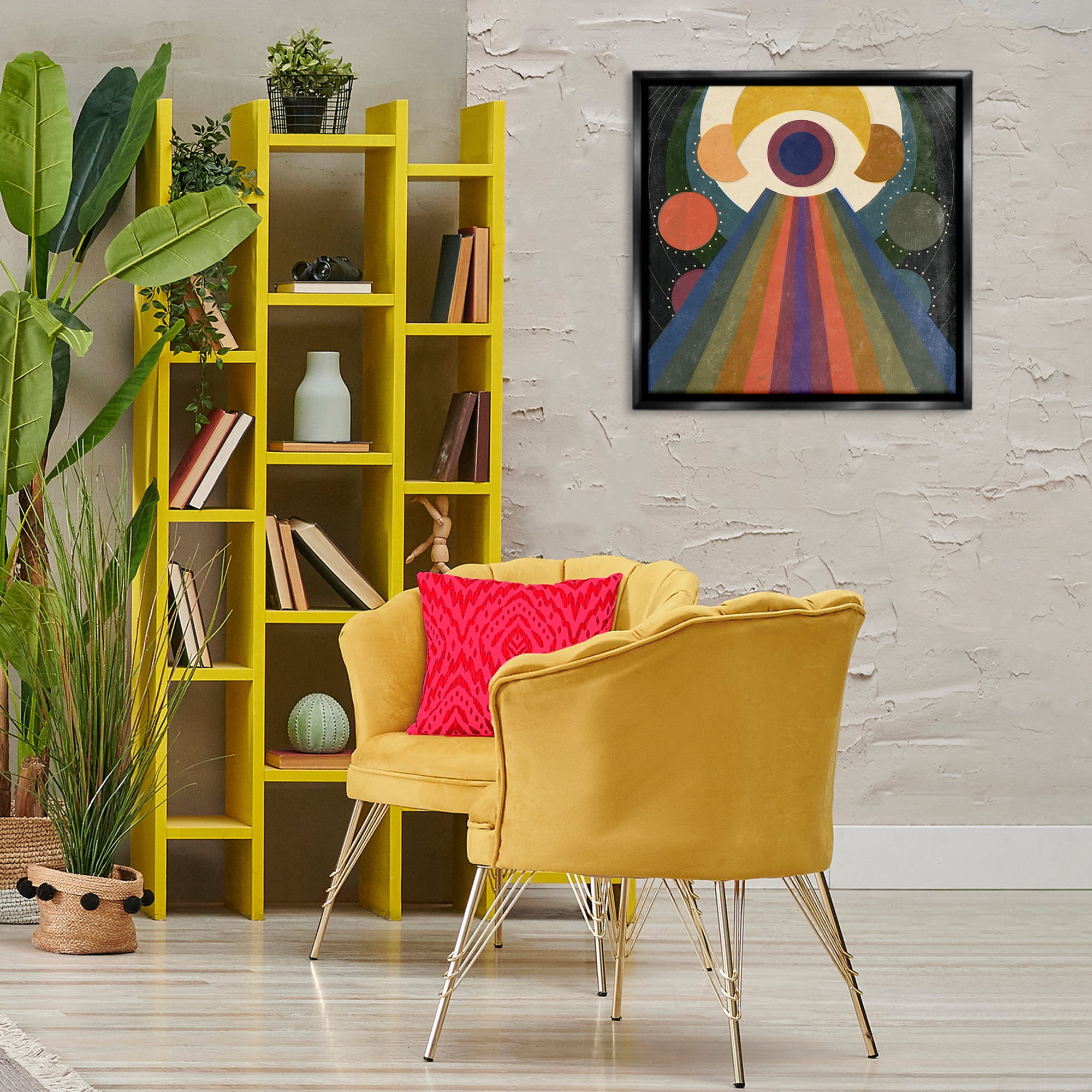 Stupell Industries Spiritual Eye with Rays Abstract Painting Black Floater Framed Canvas Art Print Wall Art, 25 x 25