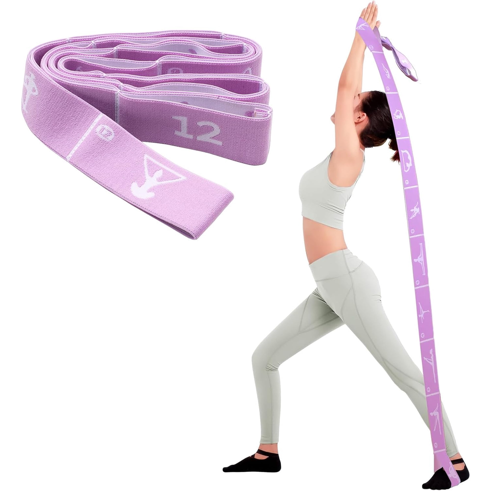 IULAVP Yoga Stretching Strap, 12-Loop Elastic Exercise Band, 53.15 in Adjustable Flexibility Belt for Physical Therapy, Pilates, Ballet, Dance, Gymnastics and Full Body Stretching