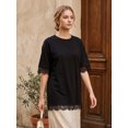 thumbnail image 4 of LMLYSoH Women's Summer Oversized T-Shirt Lace Patchwork Crew Neck Short Sleeve Loose Fitting Tops, 4 of 9