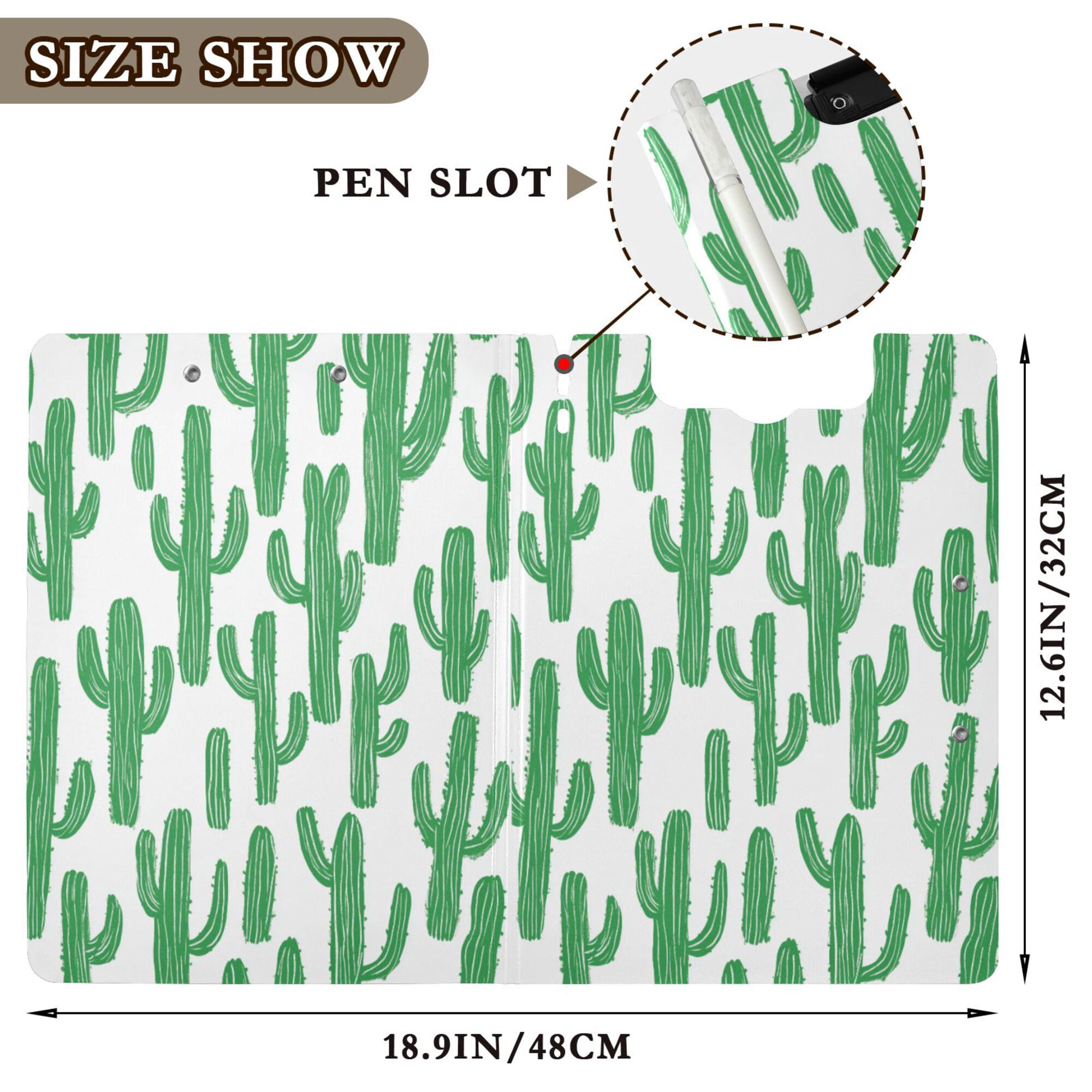 FORMRS A4 Clipboard Folder with Pen Holder Horizontal Foldable School Office Binder, Cactus Pattern