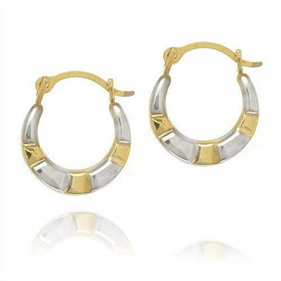 JewelStop 14K Yellow White Gold Round Tubular Hoop Earrings