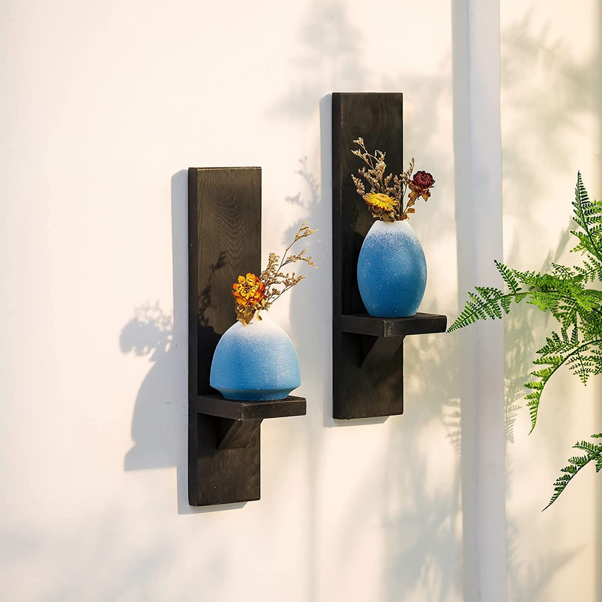 Sziqiqi Rustic Wall Candle Holder Wood Candle Sconces Set of 2