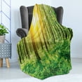 thumbnail image 4 of Woodland Soft Flannel Fleece Throw Blanket, Forest Springtime Freshness Theme Foliage Sunbeams Sunrise Nature View Scene, Cozy Plush for Indoor and Outdoor Use, 70" x 90", Green Yellow, by Ambesonne, 4 of 5