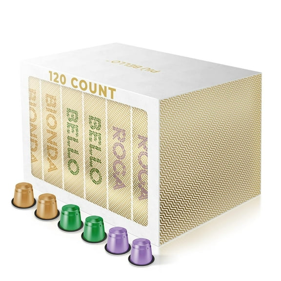 Piu Bello Coffee Pods Light Variety Pack - Nespresso Machine (Original) Compatible Capsules with 3 Intense Flavors, Dark Roast, Low Acidity- Kosher (3 Flavor Multipack 120 Count)