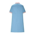 thumbnail image 6 of yoeyez Scrubs for Women Short Sleeve Nurse Working Uniform Buttons Laple Neck Wrap Shirts Dress Color Block Short Scrubs Dress with Pocket Light Blue,S, 6 of 7