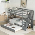thumbnail image 4 of Bellemave Twin over Twin Stairway Bunk Bed with Trundle Wooden Bunk Bed Frame with Guardrails and Staircase, Twin Size Bunk Bed with Storage Stairs for Teens, Gray, 4 of 12