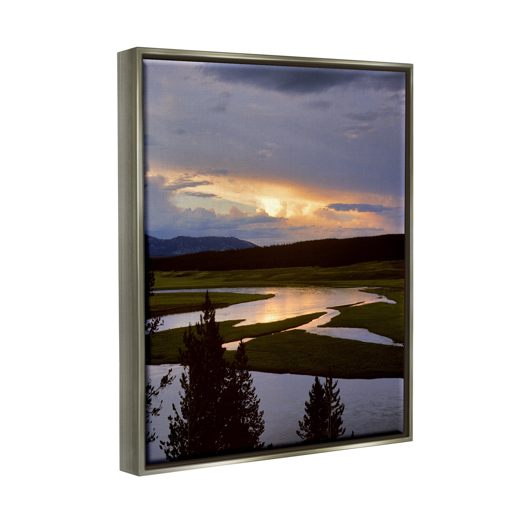 Stupell Industries River Overhead Clouds Landscape Coastal Photography Gray Floater Framed Art Print Wall Art