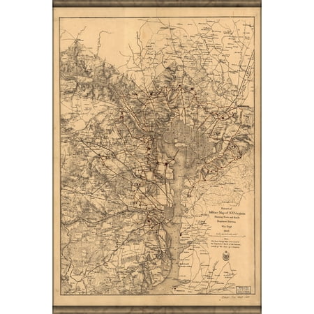 24"x36" Gallery Poster, Map of Civil War defenses of Washington, D.C. in 1865