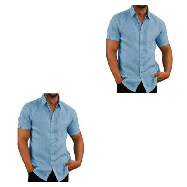 stanreset 1/2/3 Fête Randonnée Chemise Homme Simple Boutonnage Été Boutonnée Manches Courtes Polyester Mode Cadeau d'Anniversaire Bleu TTG 2 Pcs