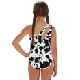 thumbnail image 2 of SEANATIVE Kids Two Piece Swimsuit Set with Swimwear & Mesh Cover-up Skirt, Teen Girls Bathing Suits Cut Out One Shoulder Design, Size 11-12 Years Old, Black Cow Print, 2 of 7