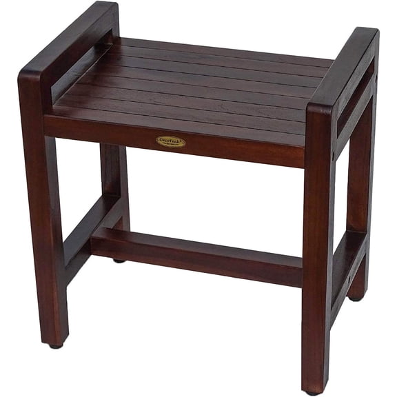 Decoteak 20 Inch with LiftAide Arms Brown Waterproof Teak Wood Shower Bench Stool Seat Chair for Inside Shower Provides Safety, Storage, and Organization for Bathroom Accessories