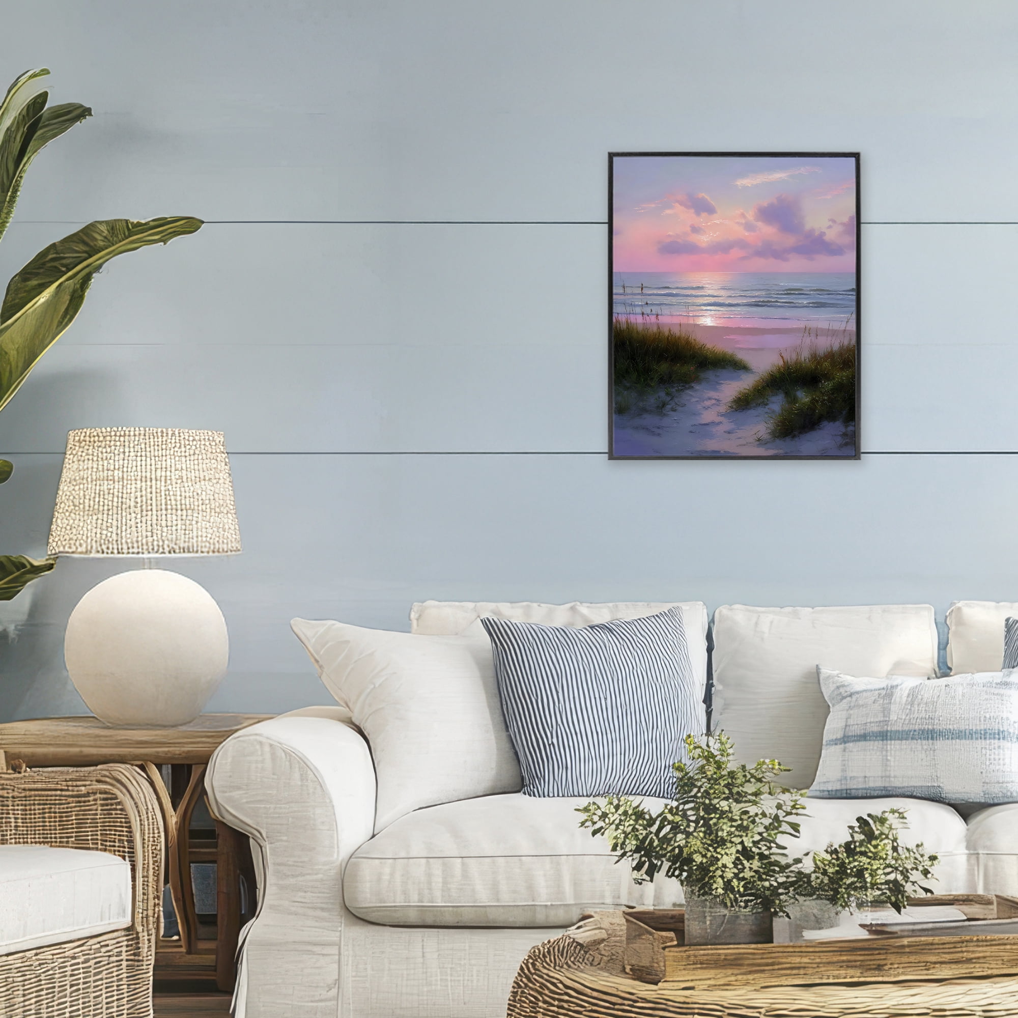 Stupell Industries Romantic Beach Sunset in Pink Black Framed Giclee Art, design by Franklyn Gregory