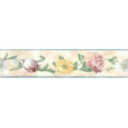 thumbnail image 3 of Dundee Deco Prepasted Wallpaper Border - Floral Blue Trim, Pink, Yellow, Green, Beige Flowers on Vine, 15 ft x 5.25 in, 3 of 5