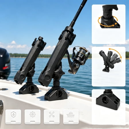 THDFTDT Fishing Rod Holder – 2 Pack Black Adjustable Boat & Kayak Rod Holders with 1/4"-20 Mount Base, Includes Screws, for Recreational Use