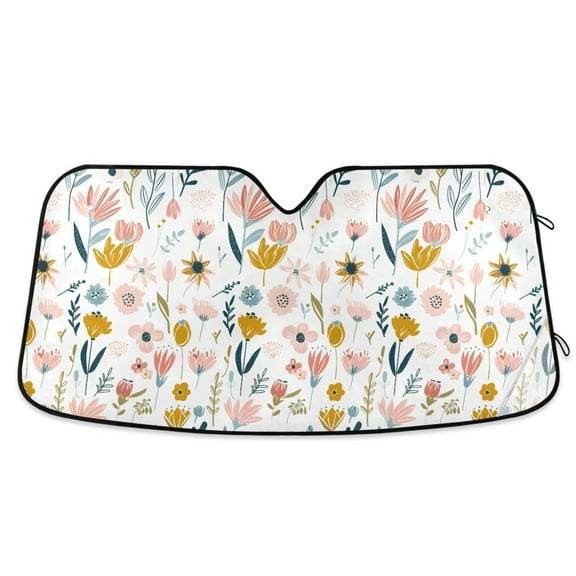 Watercolor Wild Flower Car Windshield Sun Shade Foldable Car Front Window Visor Heat and UV Protection 53x23.5