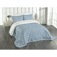thumbnail image 3 of Ambesonne Damask Quilted Bedspread Set 3 Pcs, Symmetrical Old Flowers, King Size, Slate Blue Ivory, 3 of 5