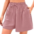 thumbnail image 2 of Hontri Womens Shorts Womens Shorts 2025 Summer Drawstring Ruffle Elastic High Waist Solid Color Casual Beach Shorts with Pockets Shorts for Women, 2 of 6