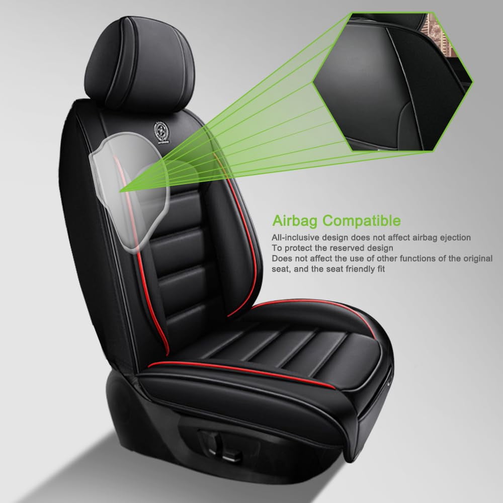 AFUNTIO Leather 5 Seat Covers for Chevy 99% Models,Car Seat Cushions Full Set,Waterproof Car Sit Protectors,Nonslip Interior Accessories(Black and Red)