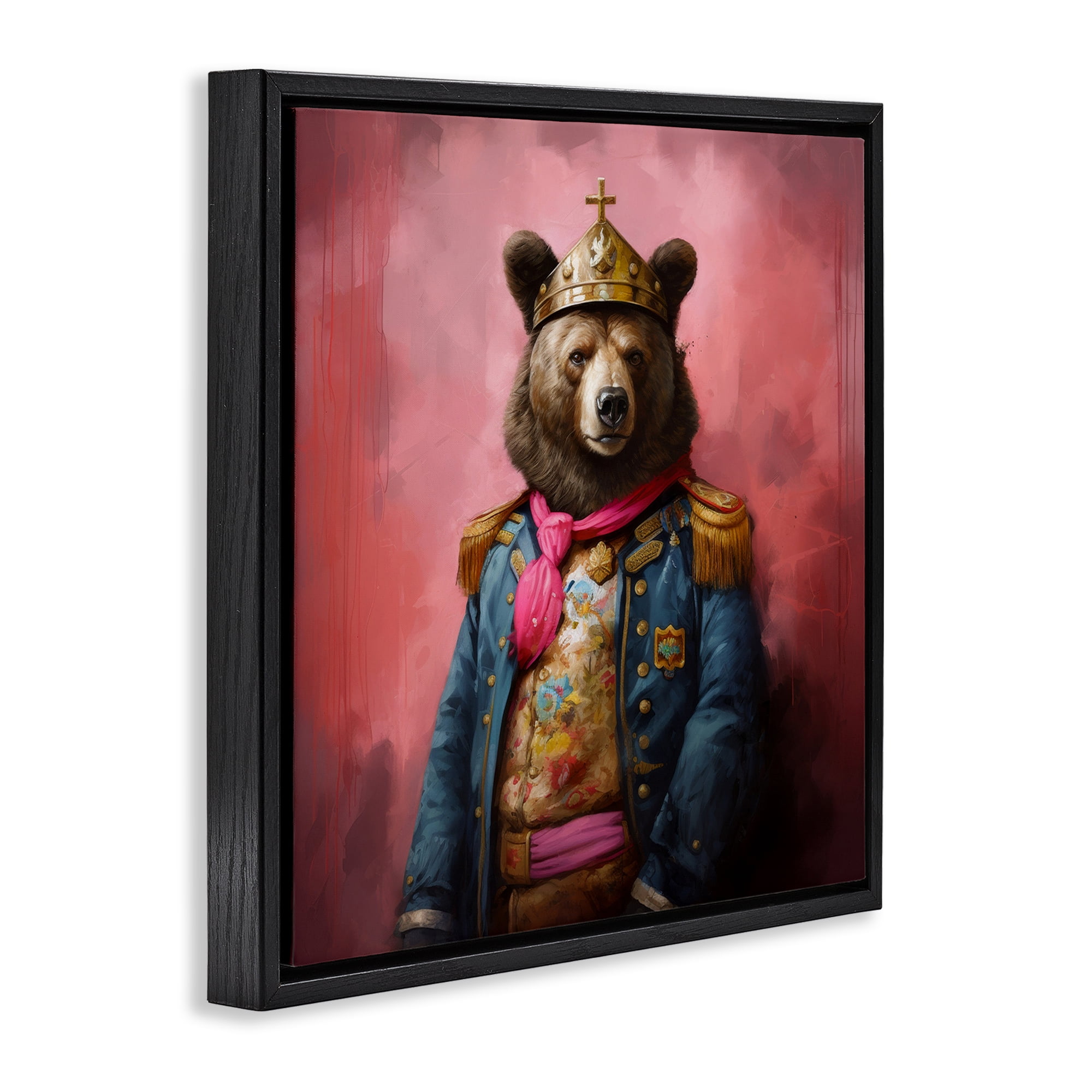 Stupell Industries Regal Bear Portrait Animals & Insects Painting Black Floater Framed Canvas Art Print Wall Art, 18 x 18