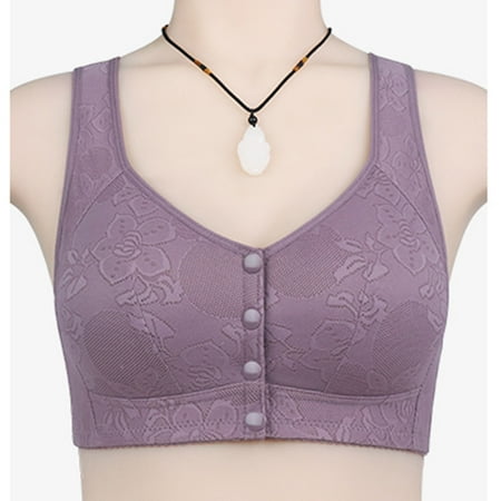 GZWYHT Wireless Bras Clearance Bralettes for Women Women Sexy Lace Front Button Shaping Cup Adjustable Shoulder Strap Large Size Underwire Bra Bras for Women Strapless Bra Front Closure Bras Purple 46