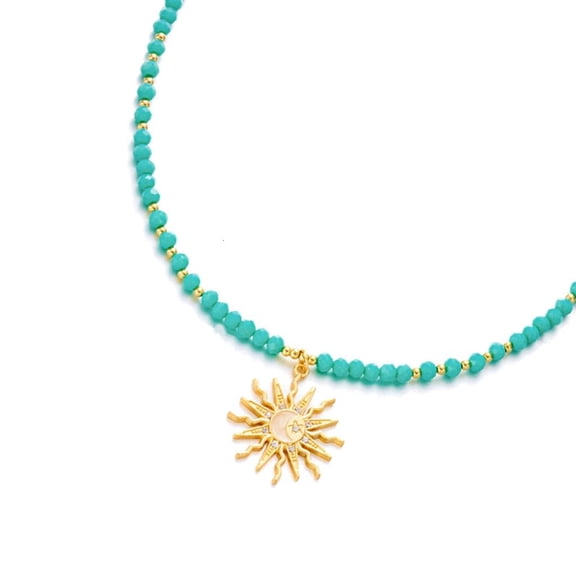 Elegant Adjustable Beaded Necklace With Sun Charm Perfect For Layering Outfits