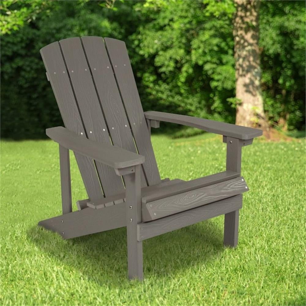 Pemberly Row Farmhouse All-Weather Adirondack Chair in Gray Faux Wood