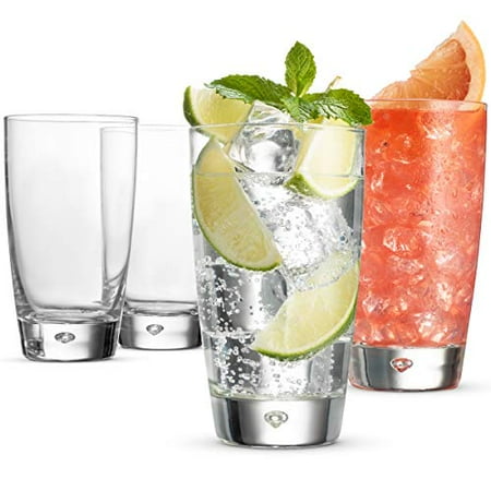 Wine And Water Glasses ShopoKus LUNA Italian Drinking Glasses - 15 Ounce - (Set of 4) Heavy Base Bar Glass with a Unique Bubble - Highball Glasses for Water, Juice, Beer, Wine, Whiskey, and Cocktails, Lead-Free, Clear ()