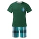 thumbnail image 5 of Mens Slim Fit Manga Corta Botón Abajo Camisas Cuello Redondo Impresión Set Deportivo, Cintura Elástica Traje Casual, 5 of 6